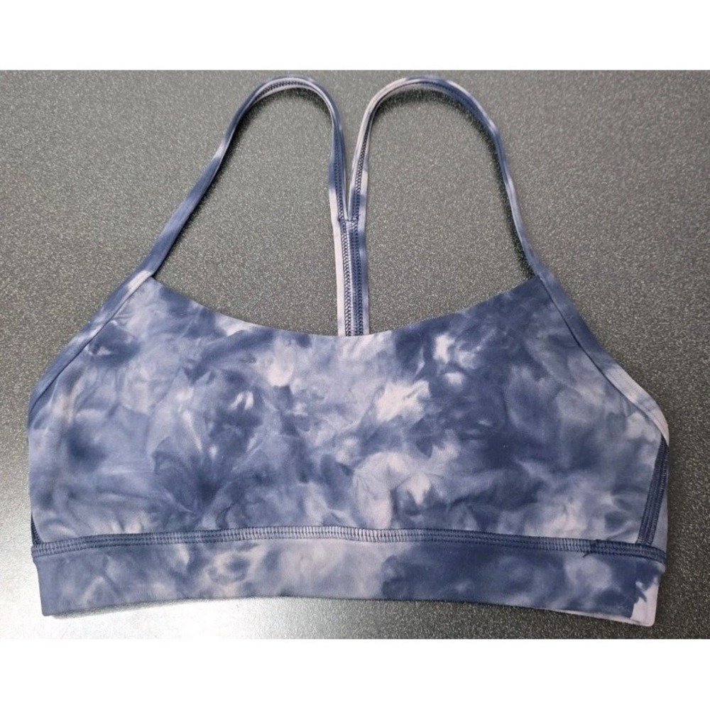 Lululemon Flow Y Sport Bra IV‎ Ink Blot Blue Tie Dye W/ Pads Yoga Active Woman 4